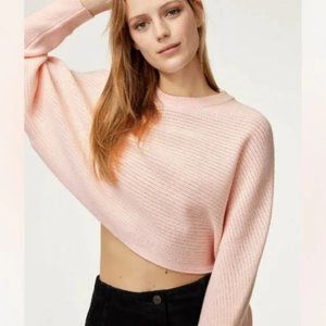 Aritzia Wilfred Free Lolan Cropped Knit Oversized Light Pink Crewneck Sweater